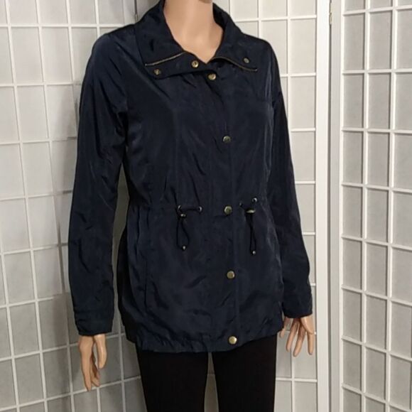 Charlotte Russe Navy Blue Lightweight Anorak Jacket Drawstring Waist Size S - Picture 3 of 16